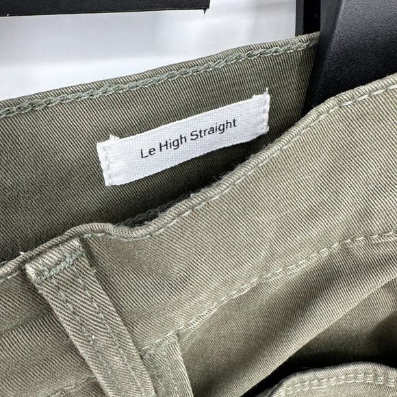 Frame Denim Le High Straight Olive Khaki Green Chino Pants Raw Step Hems Size 26 - Picture 7 of 10